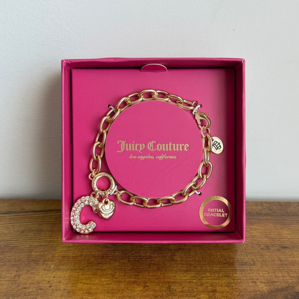 New Juicy Couture Gold Color Charm Bracelet Initial "C" Cute Jewelry Women